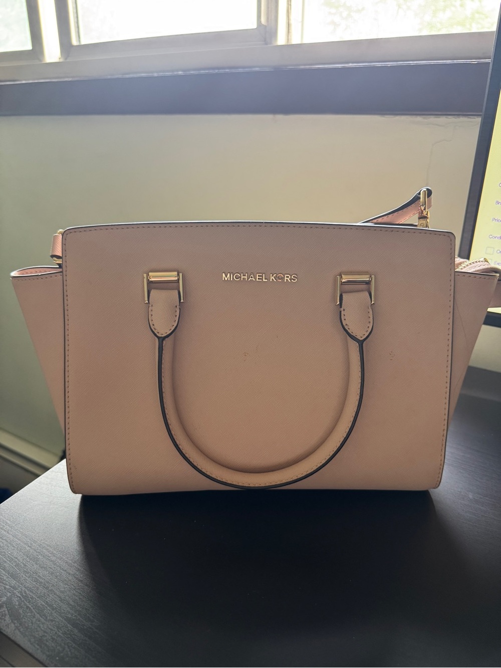 NWT Michael Kors Selma Medium Saffiano Leather Satchel Crossbody Pink Coquette - Picture 2 of 8